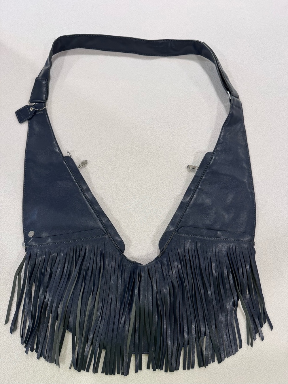 Sash Fringe Crossbody Sling Bag Navy Blue Vegan Leather Boho Western - Picture 2 of 15